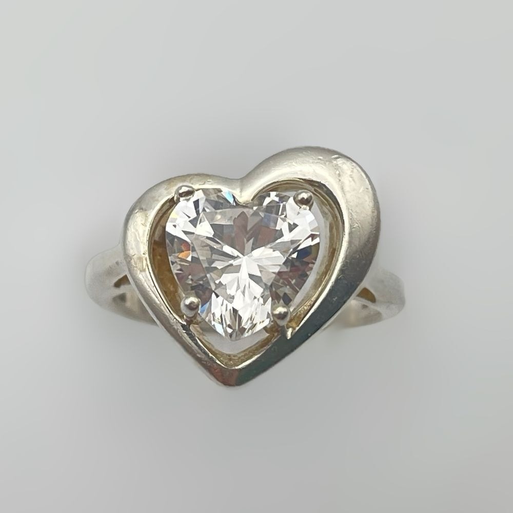 Sterling CZ Cubic Zirconia Heart Ring Sweetheart Ring Sparkling Heart Ring‎